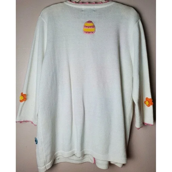 Read Berek Easter Bunny Chicks Flowers Spring Sweater 1XL Whimsical Novelty - Picture 8 of 13